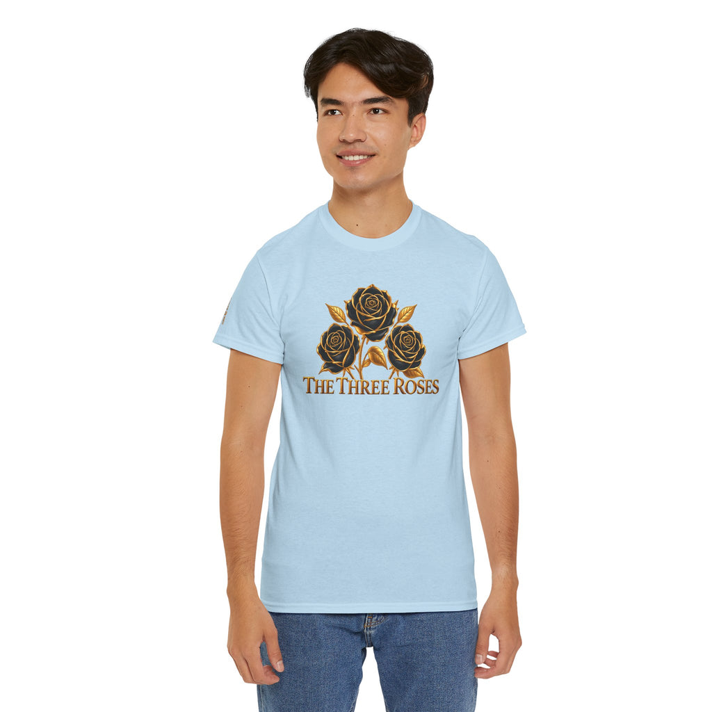 The Three Roses Tee — Mens Gold Floral Graphic T-Shirt