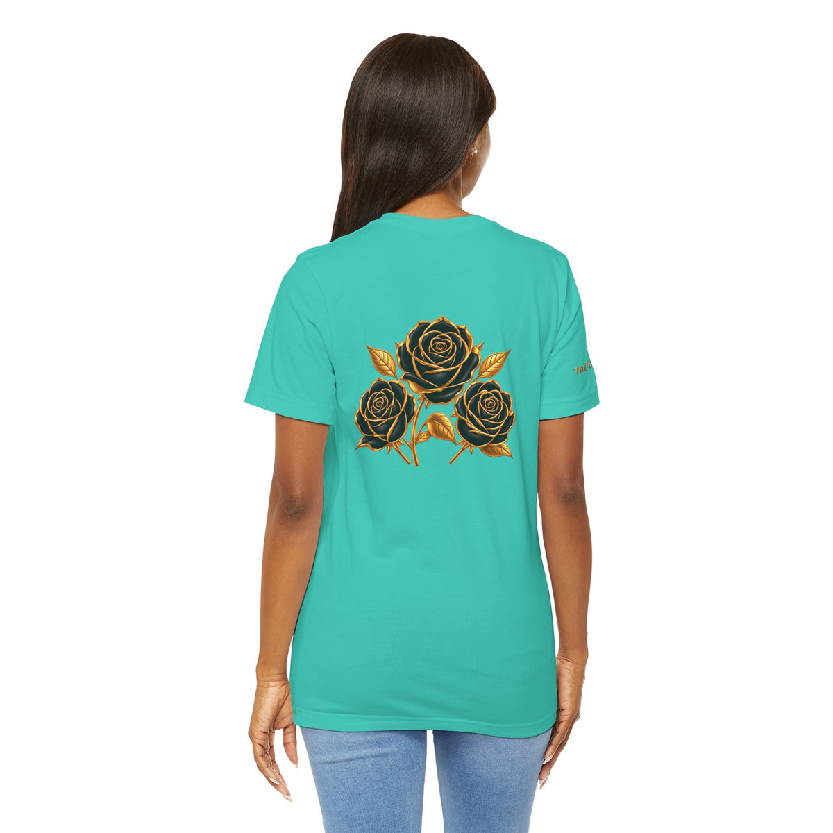 The Three Roses: Unisex Gold Black Rose T-Shirt Graphic Logo