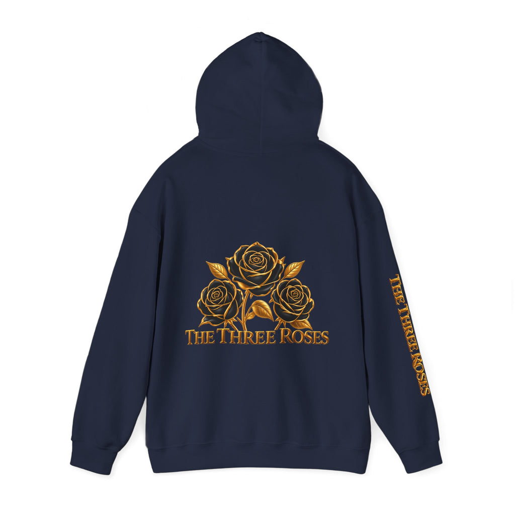 The Three Roses Hoodie: Unisex Gold Rose Graphic Hooded Sweatshirt