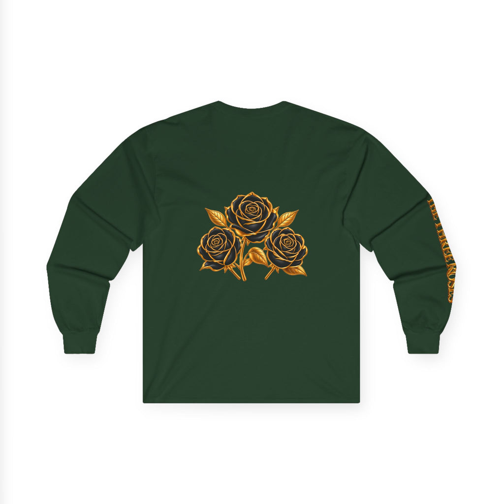 Long Sleeve Tee — Golden Black Rose Chest & Back Design