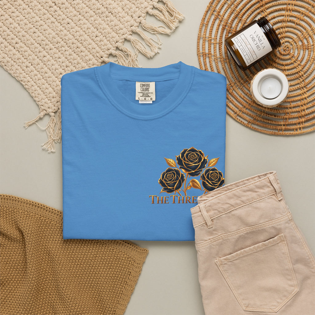 The Three Roses Graphic: Unisex T-Shirt  Gold & Black Floral Tee