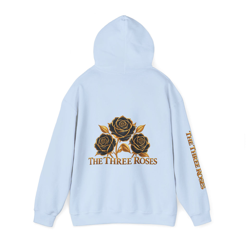 The Three Roses Hoodie: Unisex Gold Rose Graphic Hooded Sweatshirt
