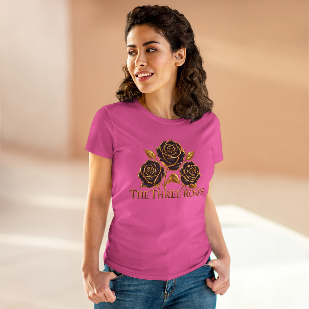 The Three Roses Tee: Womens Black & Gold Rose Graphic T-Shirt