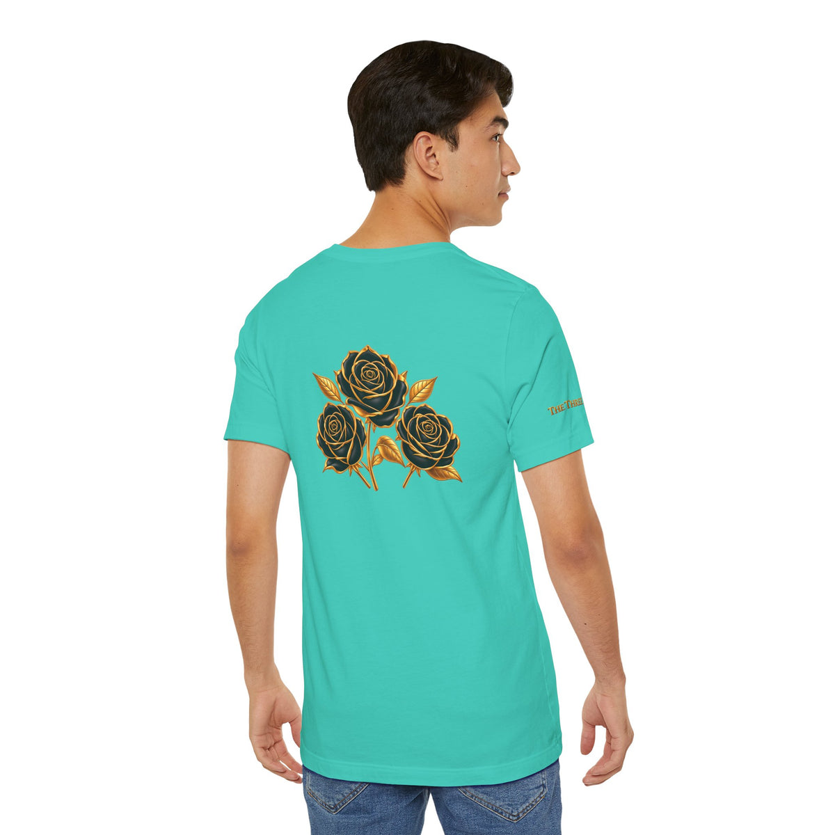 The Three Roses: Unisex Gold Black Rose T-Shirt Graphic Logo