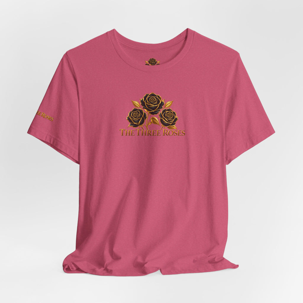 The Three Roses: Unisex Gold Black Rose T-Shirt Graphic Logo