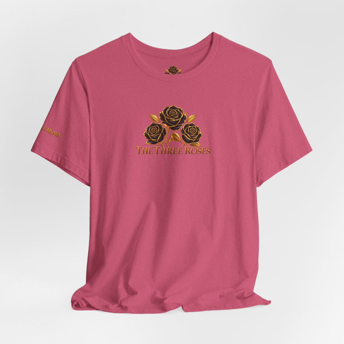 The Three Roses: Unisex Gold Black Rose T-Shirt Graphic Logo