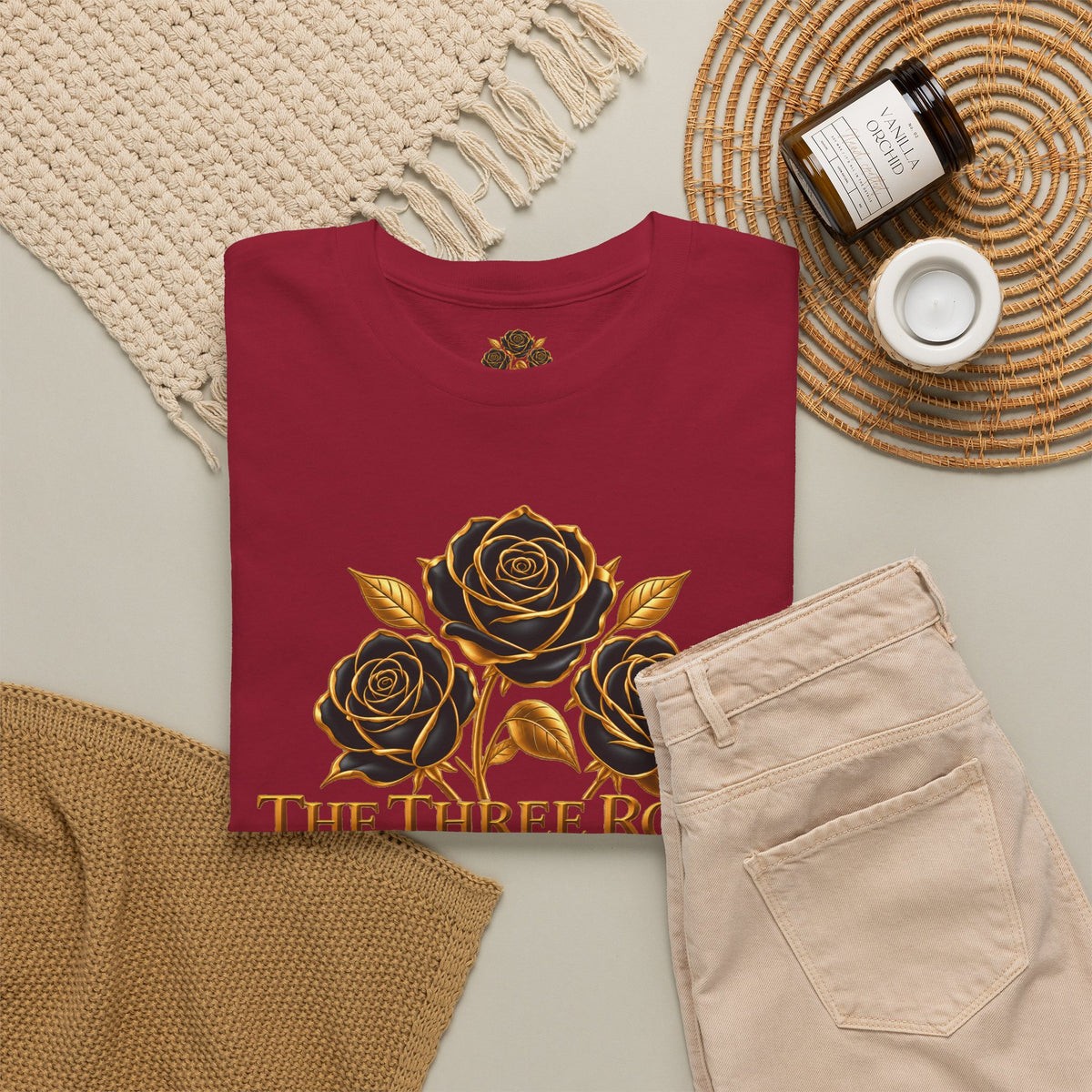 The Three Roses Tee — Mens Gold Floral Graphic T-Shirt