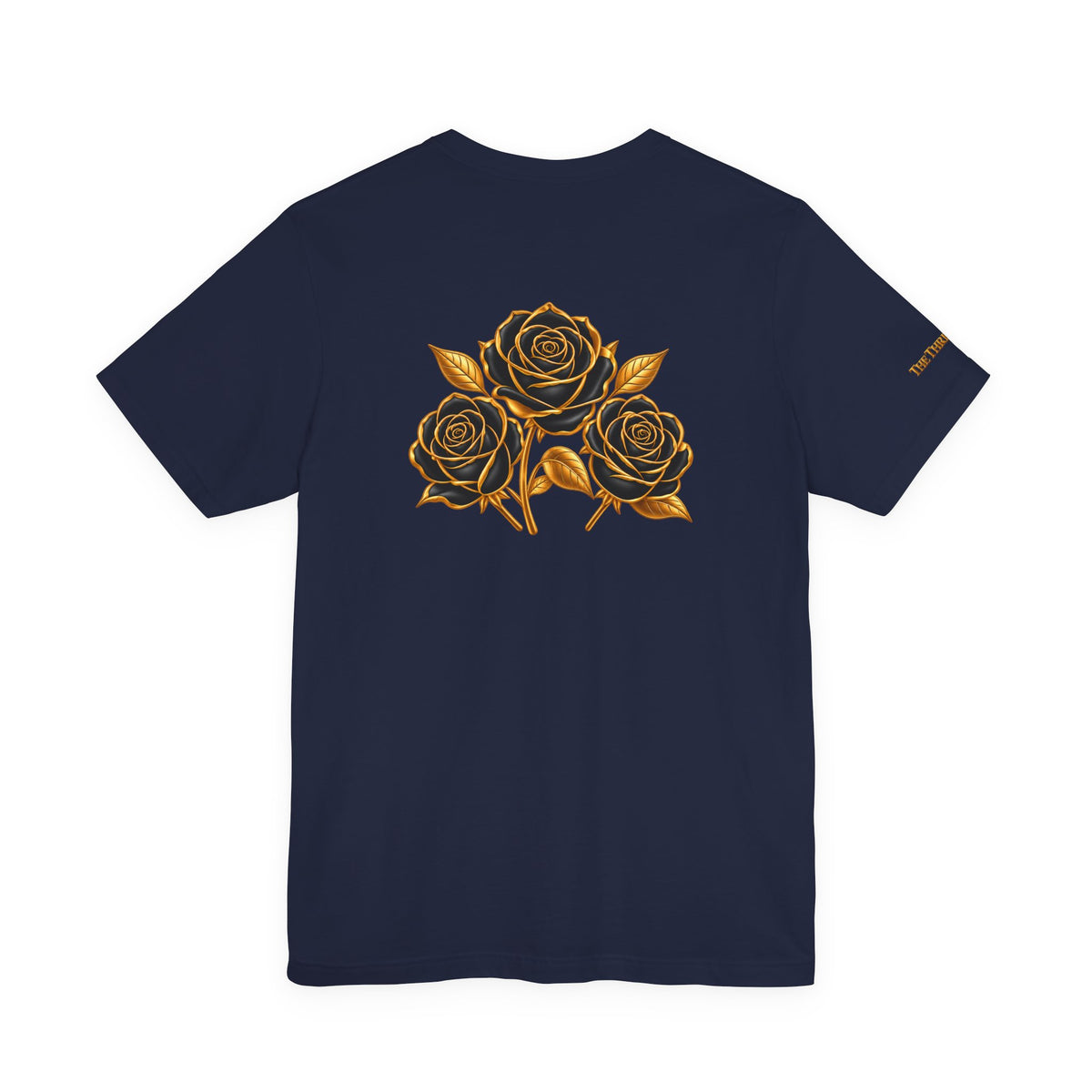 The Three Roses: Unisex Gold Black Rose T-Shirt Graphic Logo