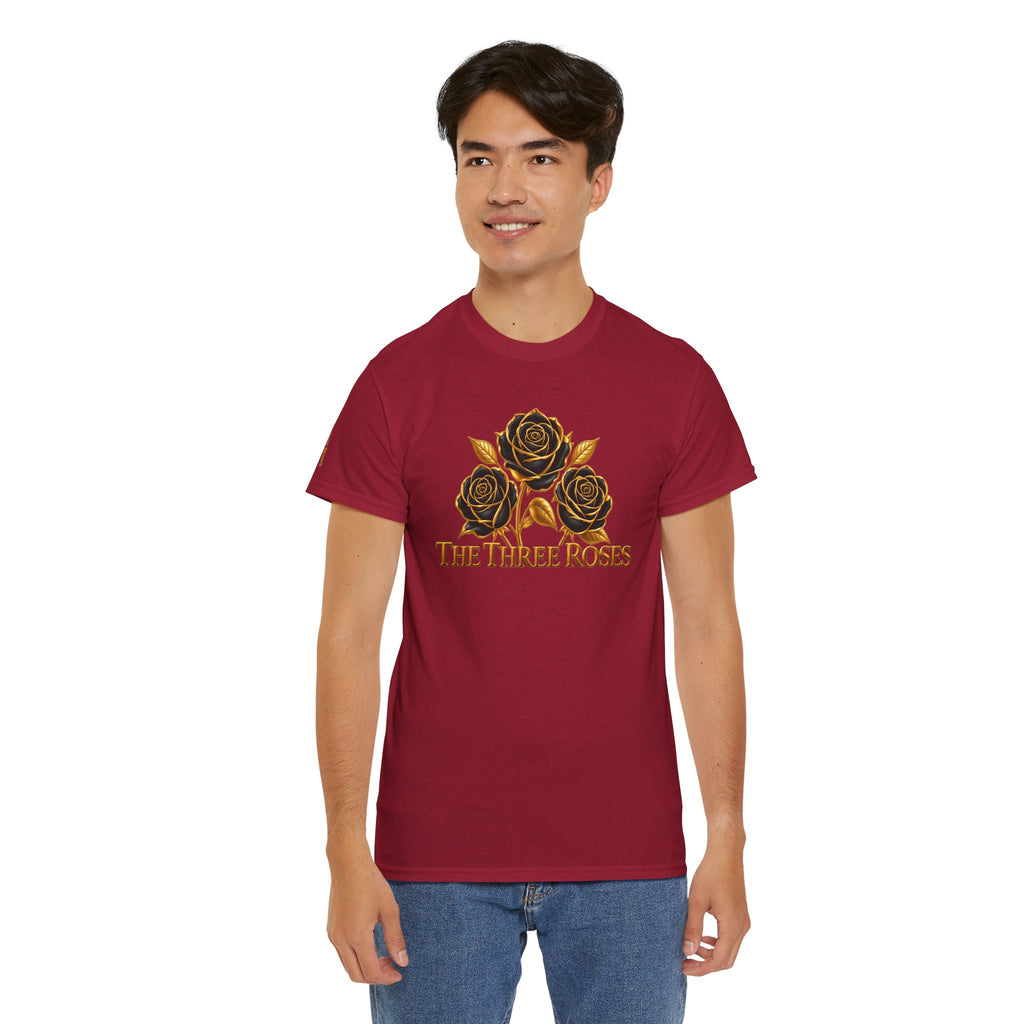 The Three Roses Tee — Mens Gold Floral Graphic T-Shirt