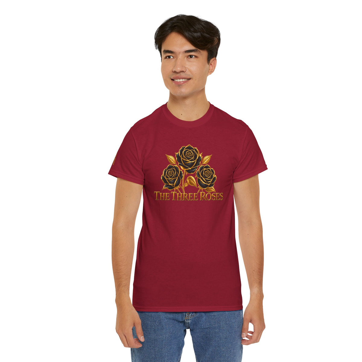 The Three Roses Tee — Mens Gold Floral Graphic T-Shirt
