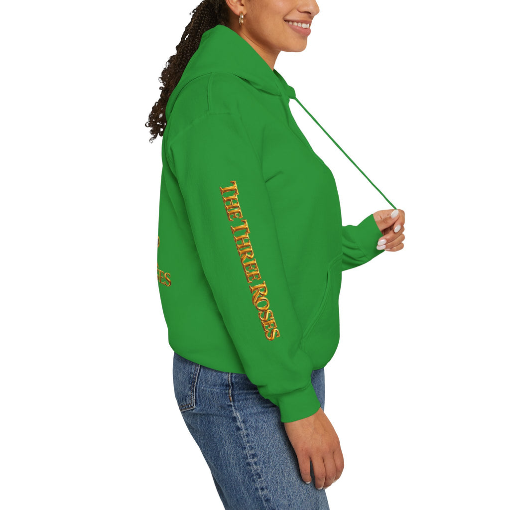 The Three Roses Hoodie: Unisex Gold Rose Graphic Hooded Sweatshirt