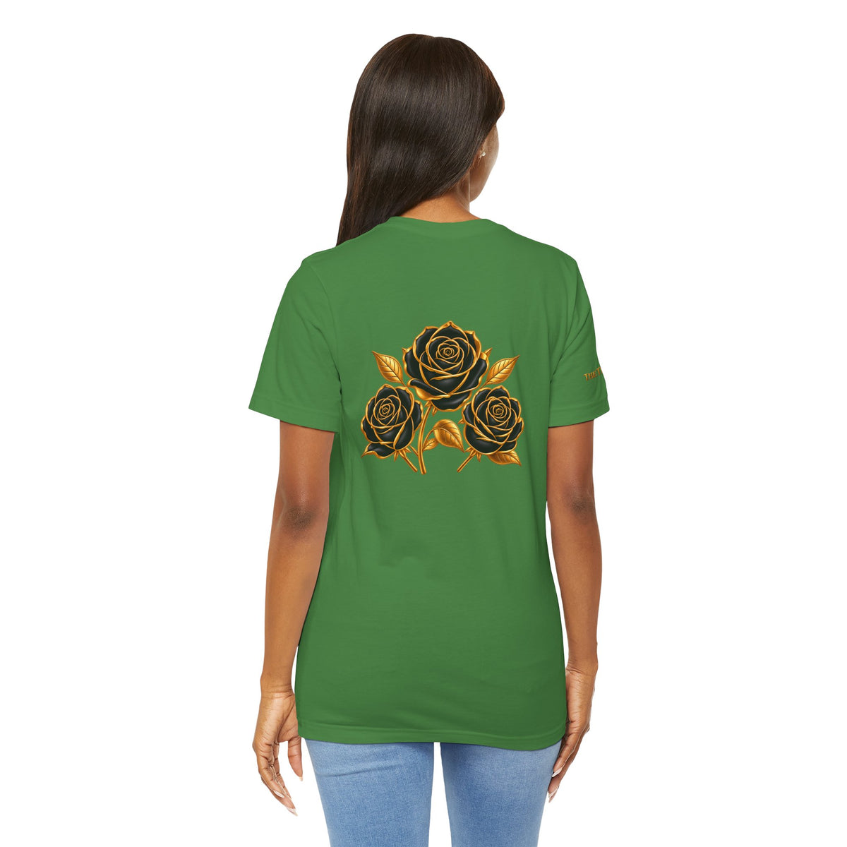 The Three Roses: Unisex Gold Black Rose T-Shirt Graphic Logo