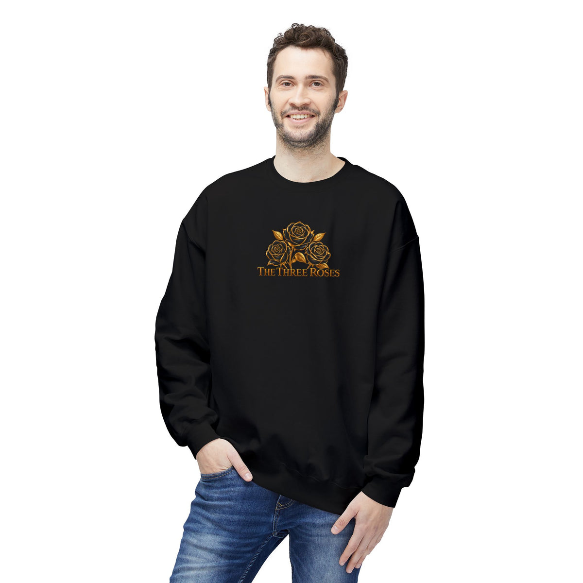 The Three Roses: Unisex Crewneck Gold Rose Sweatshirt Graphic Logo