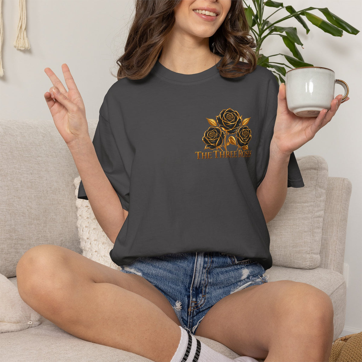 The Three Roses Graphic: Unisex T-Shirt  Gold & Black Floral Tee
