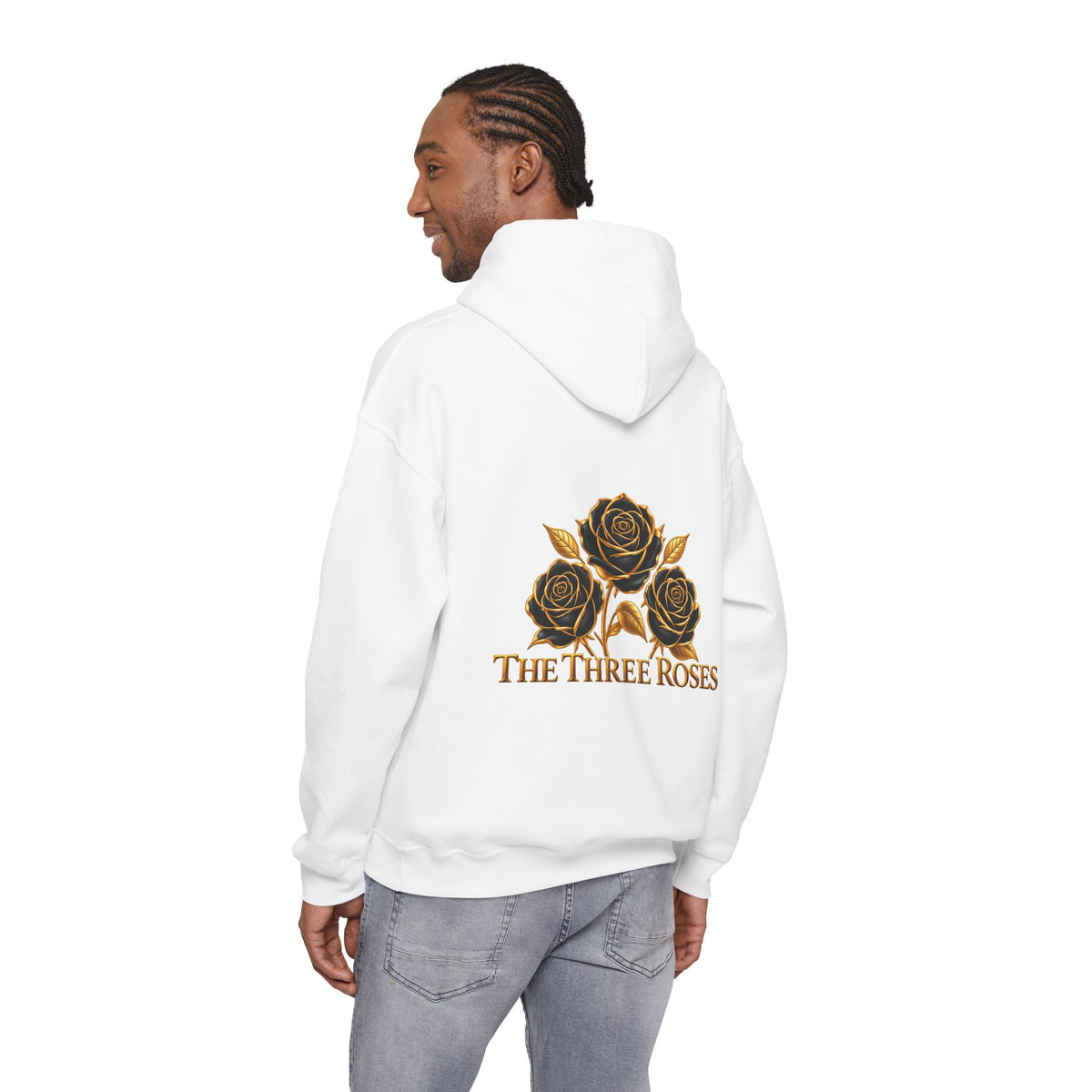 The Three Roses Hoodie: Unisex Gold Rose Graphic Hooded Sweatshirt