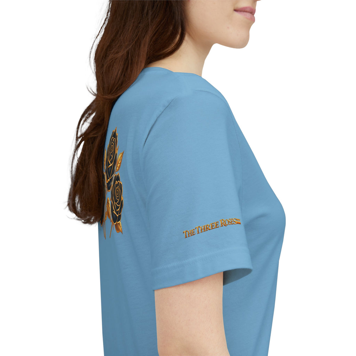 The Three Roses: Unisex Gold Black Rose T-Shirt Graphic Logo