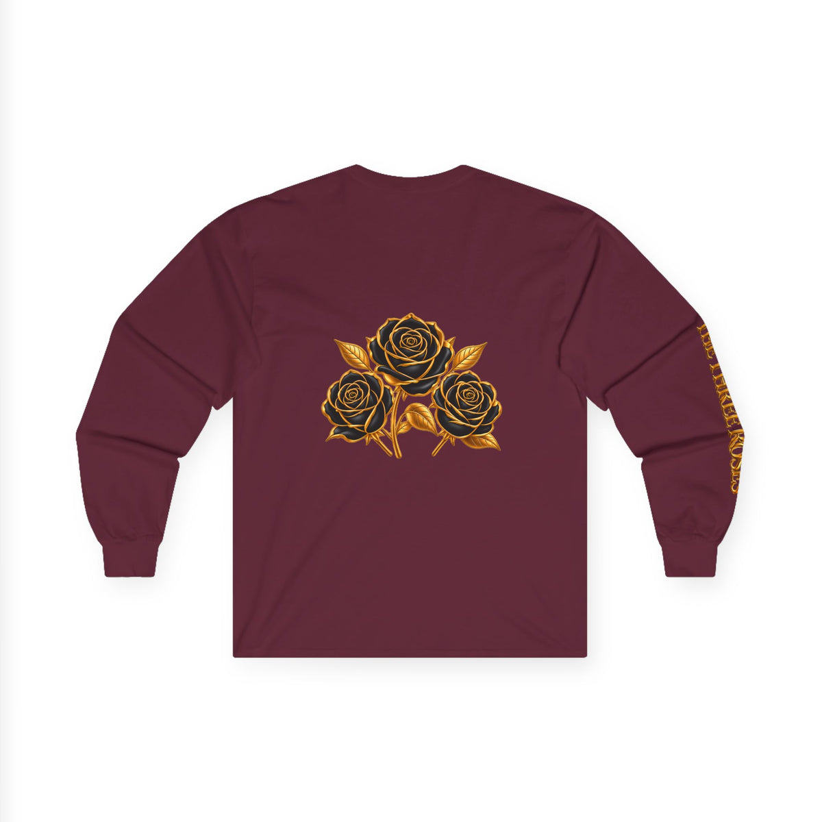 Long Sleeve Tee — Golden Black Rose Chest & Back Design
