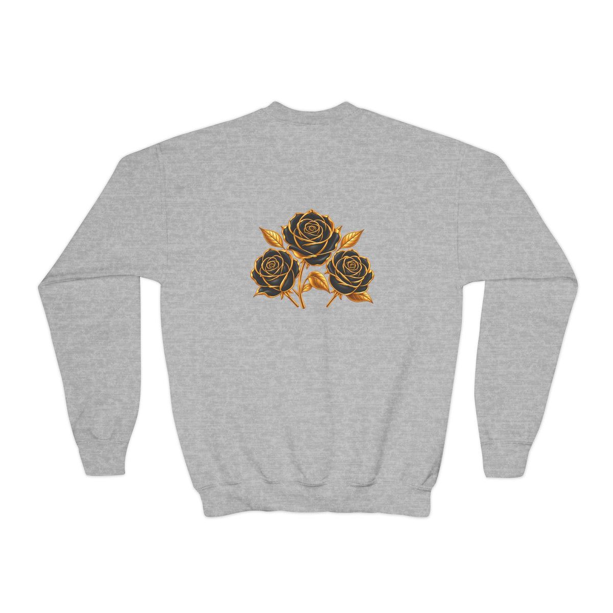 The Three Roses: Youth Crewneck Sweatshirt — Gold & Black Rose Graphic Logo