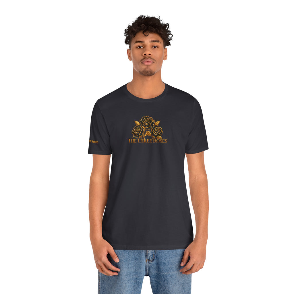 The Three Roses: Unisex Gold Black Rose T-Shirt Graphic Logo