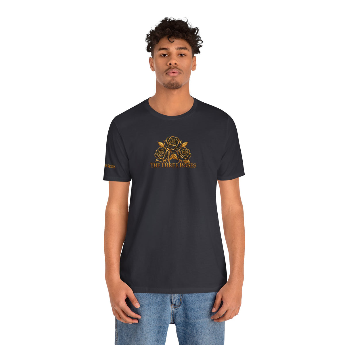 The Three Roses: Unisex Gold Black Rose T-Shirt Graphic Logo