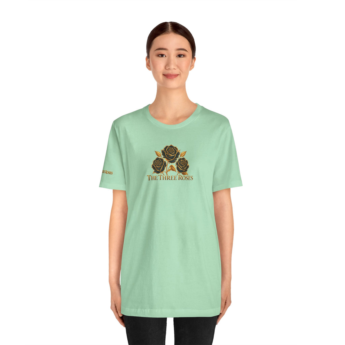 The Three Roses: Unisex Gold Black Rose T-Shirt Graphic Logo