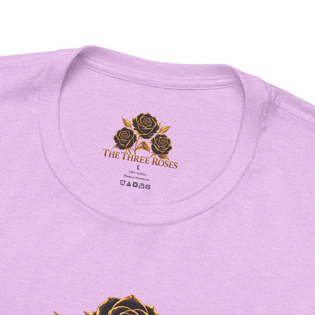 The Three Roses: Unisex Gold Black Rose T-Shirt Graphic Logo