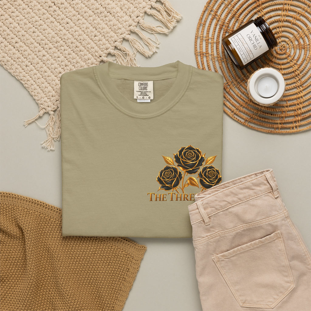 The Three Roses Graphic: Unisex T-Shirt  Gold & Black Floral Tee