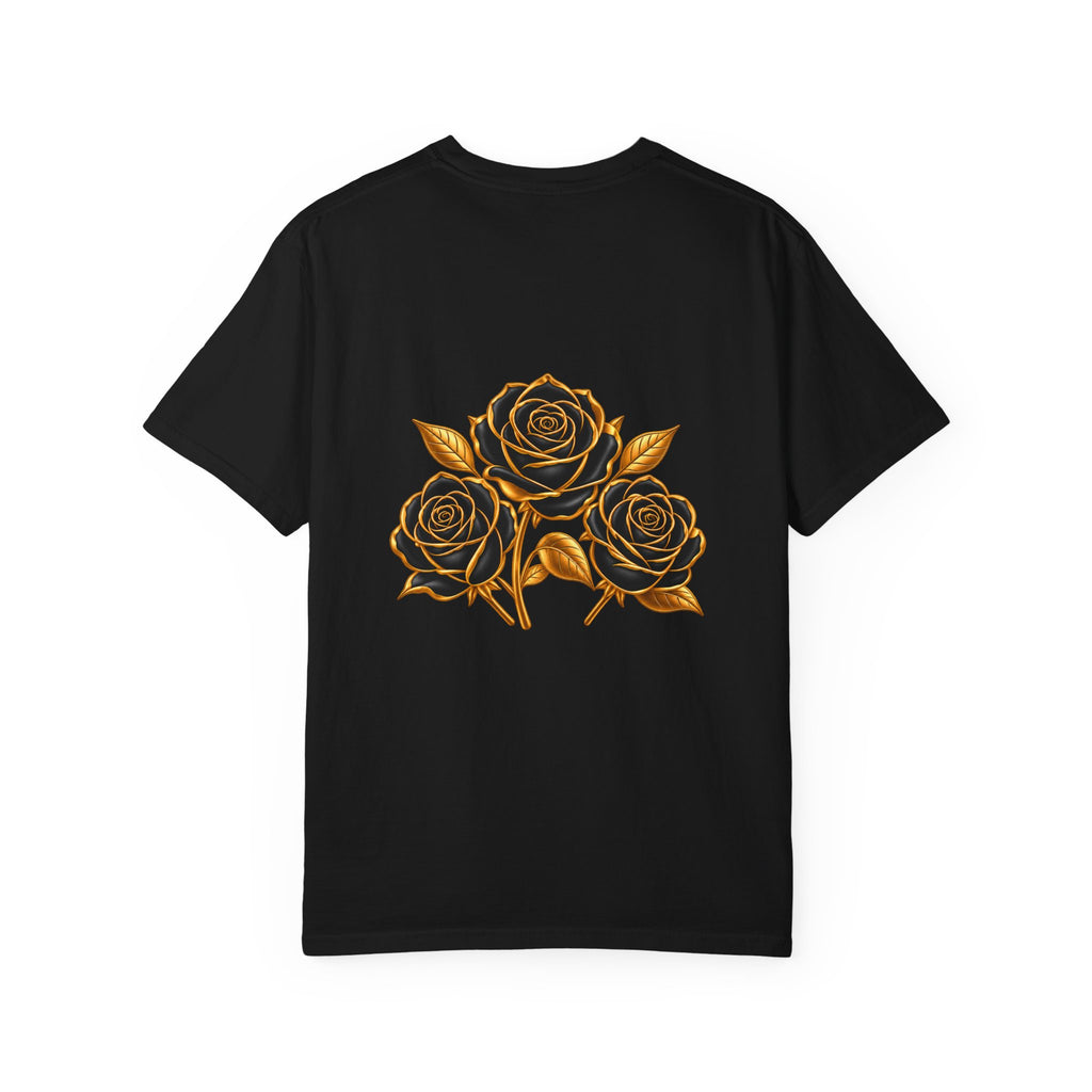 The Three Roses Graphic: Unisex T-Shirt  Gold & Black Floral Tee