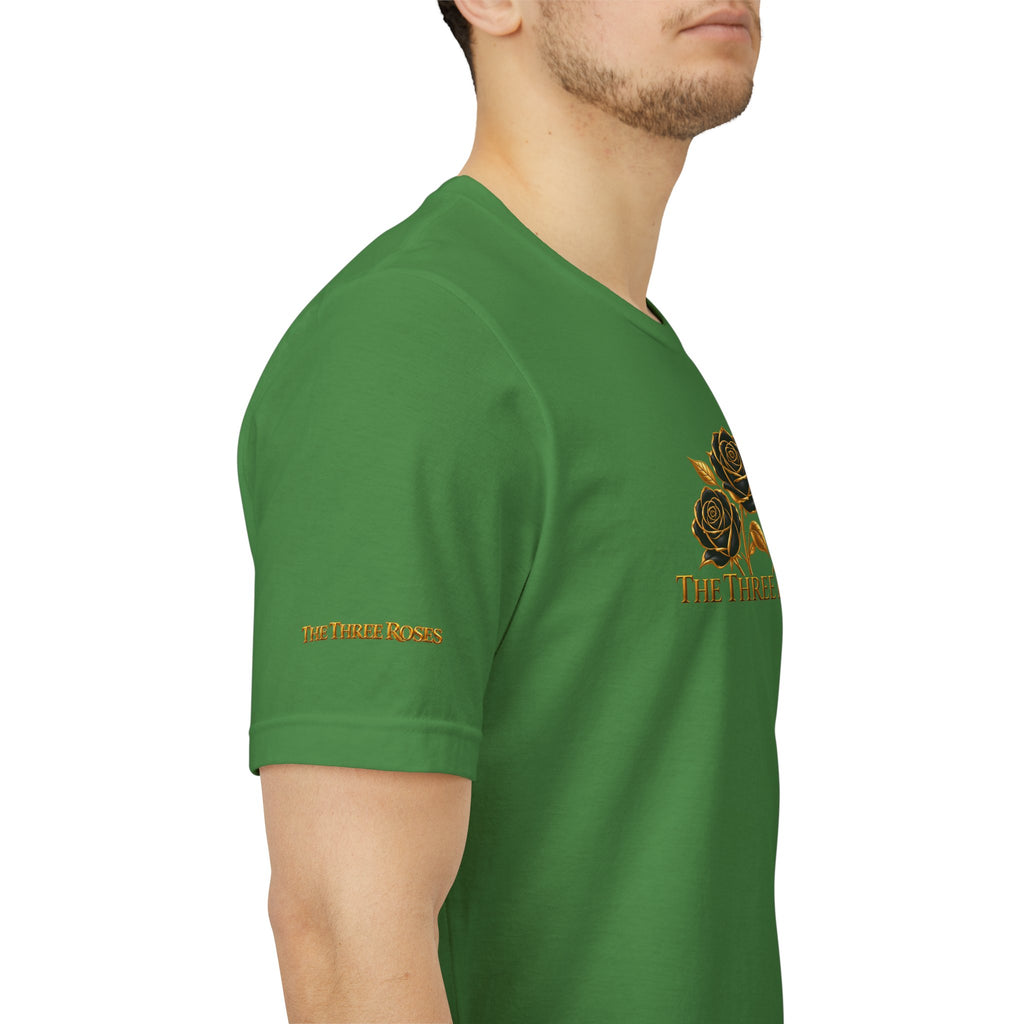 The Three Roses: Unisex Gold Black Rose T-Shirt Graphic Logo
