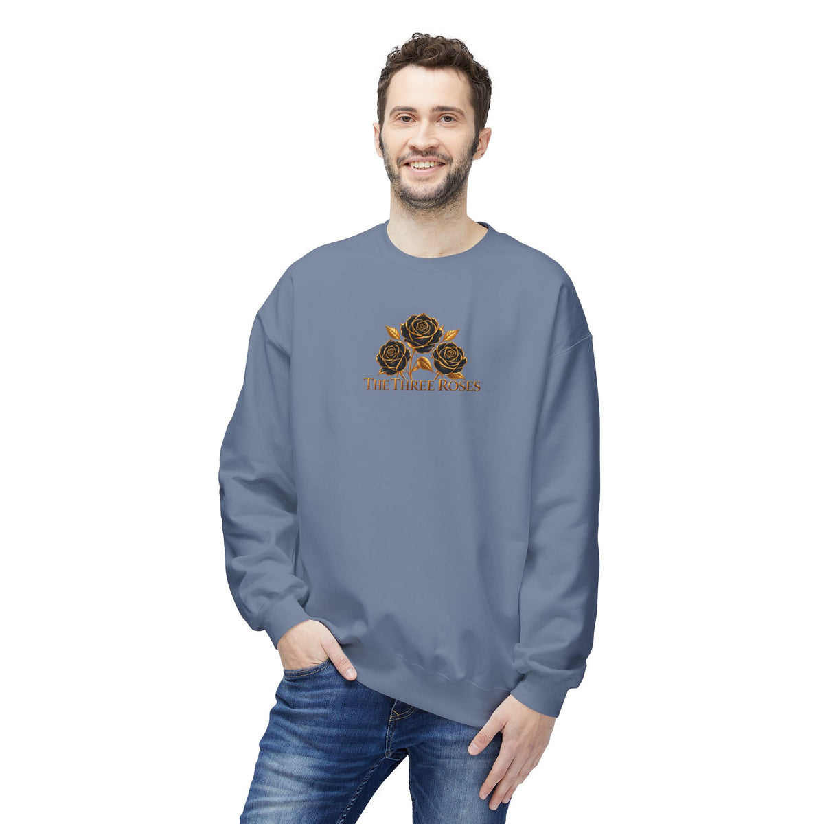 The Three Roses: Unisex Crewneck Gold Rose Sweatshirt Graphic Logo