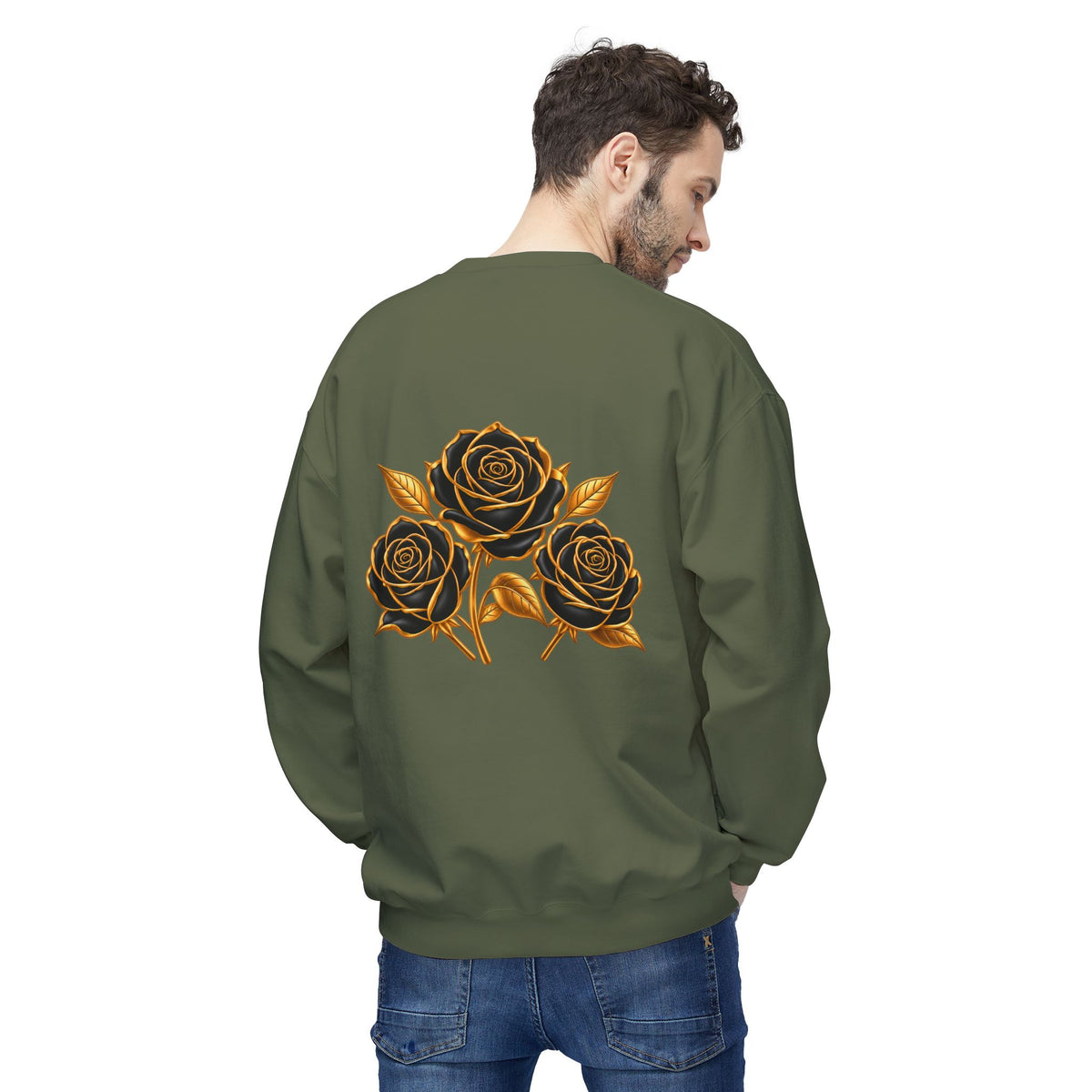 The Three Roses: Unisex Crewneck Gold Rose Sweatshirt Graphic Logo