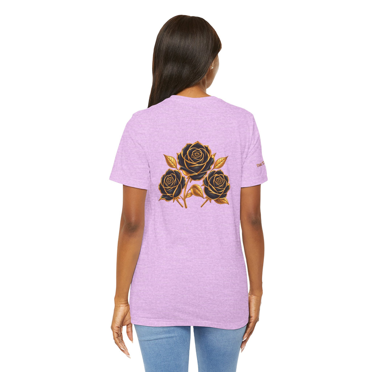The Three Roses: Unisex Gold Black Rose T-Shirt Graphic Logo