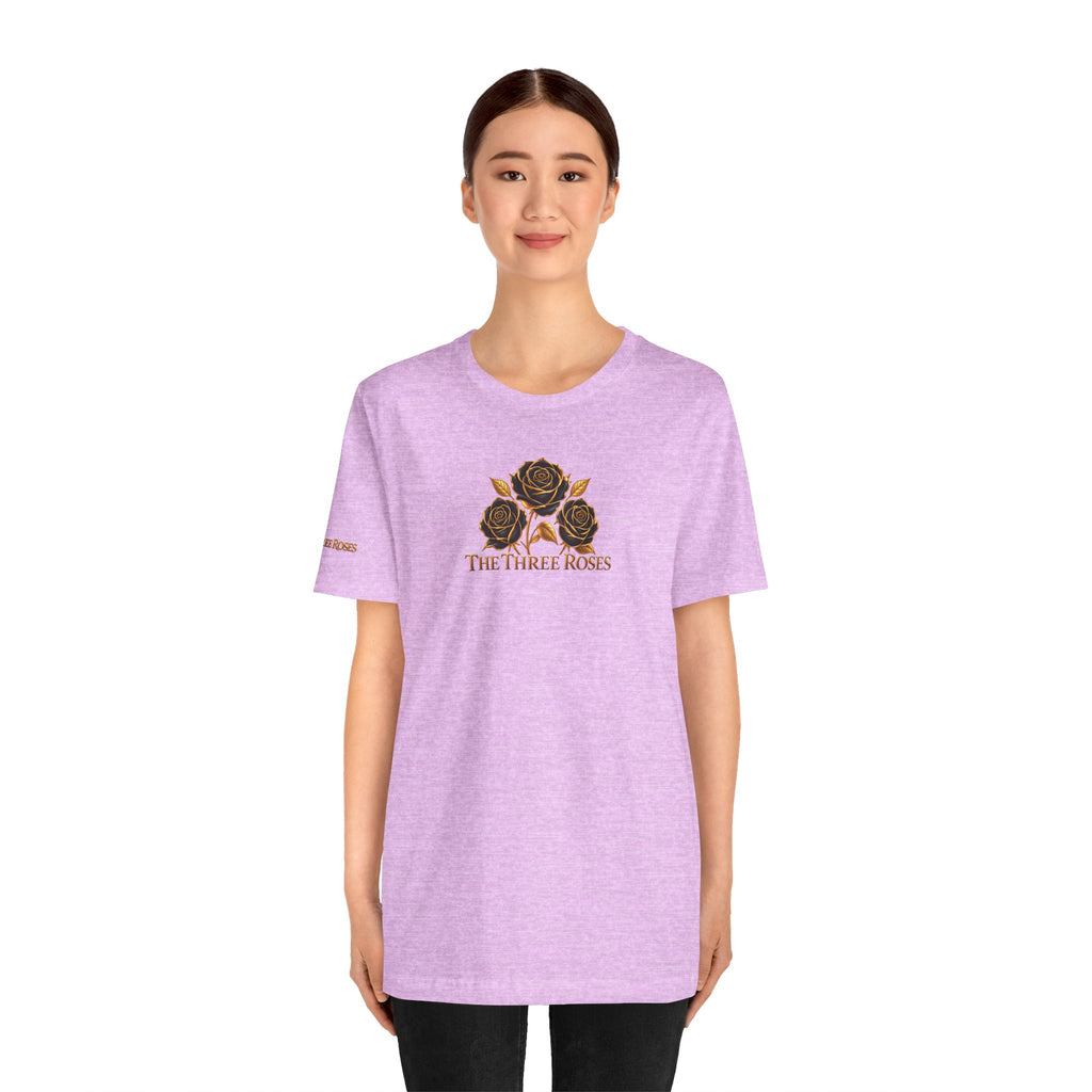 The Three Roses: Unisex Gold Black Rose T-Shirt Graphic Logo