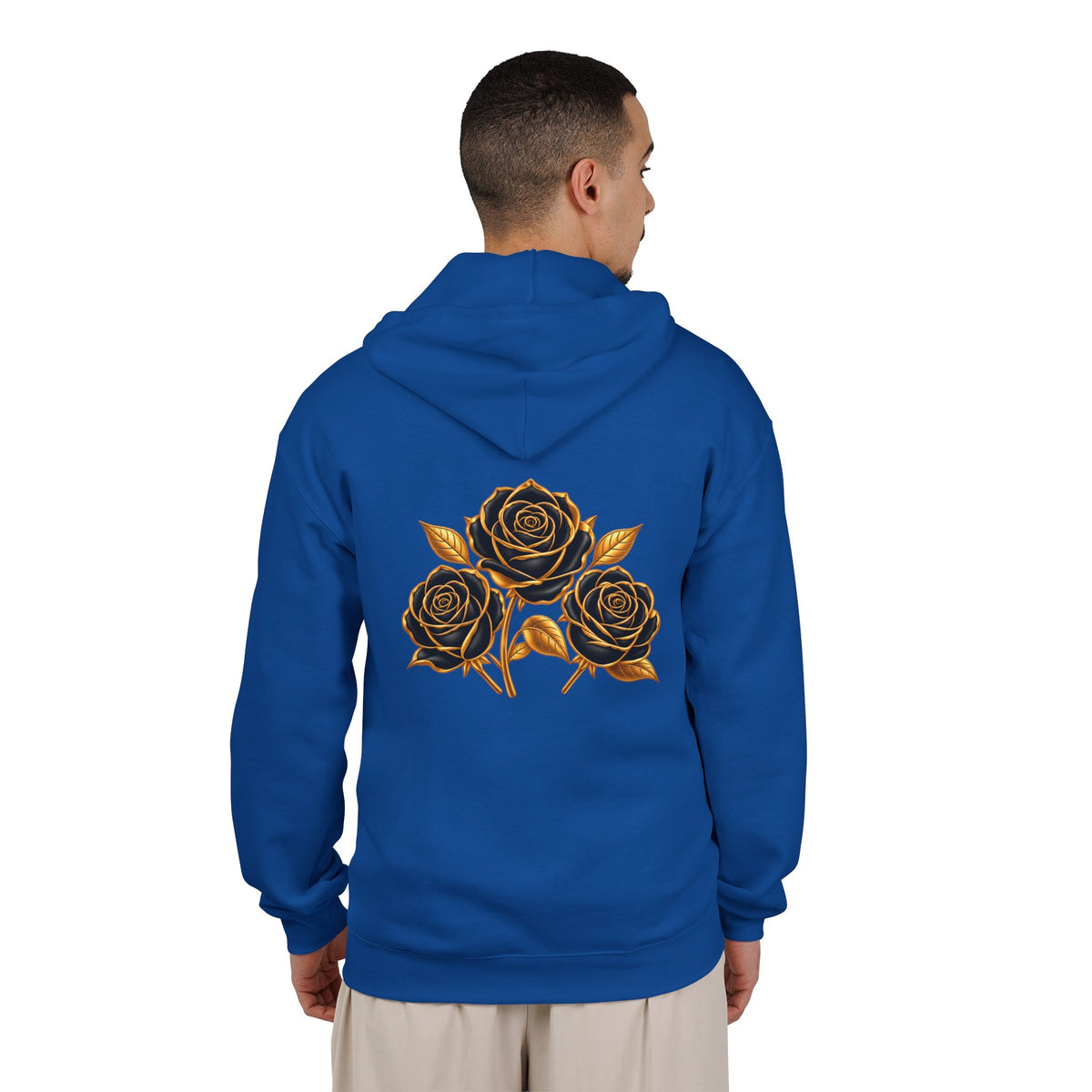 The Three Roses: Unisex Gold Floral Full-Zip Hoodie Graphic Logo
