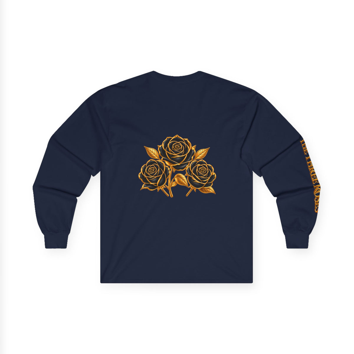 Long Sleeve Tee — Golden Black Rose Chest & Back Design