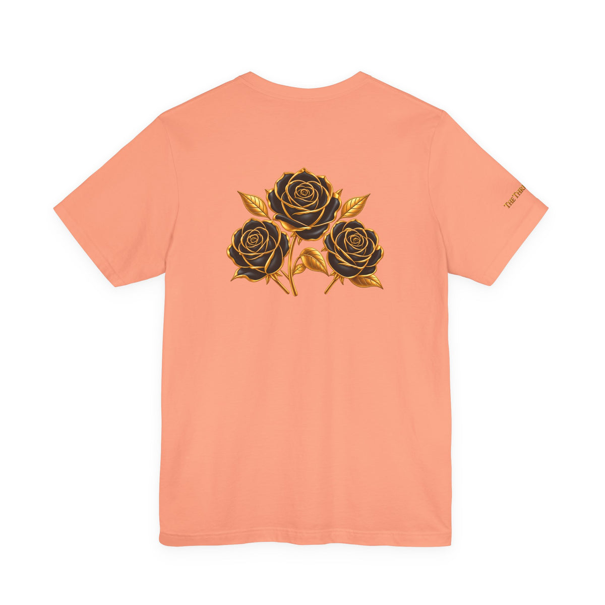 The Three Roses: Unisex Gold Black Rose T-Shirt Graphic Logo