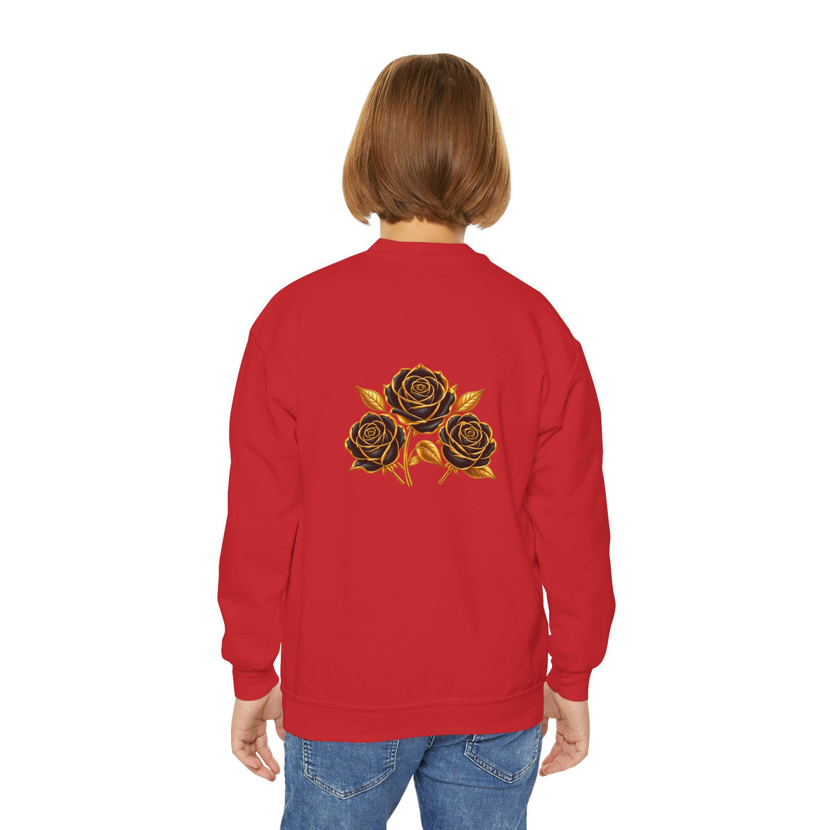 The Three Roses: Youth Crewneck Sweatshirt — Gold & Black Rose Graphic Logo