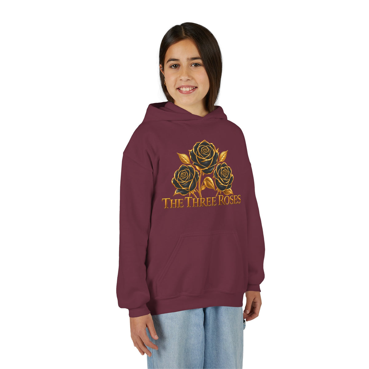 The Three Roses: Unisex Youth Gold Logo Hoodie