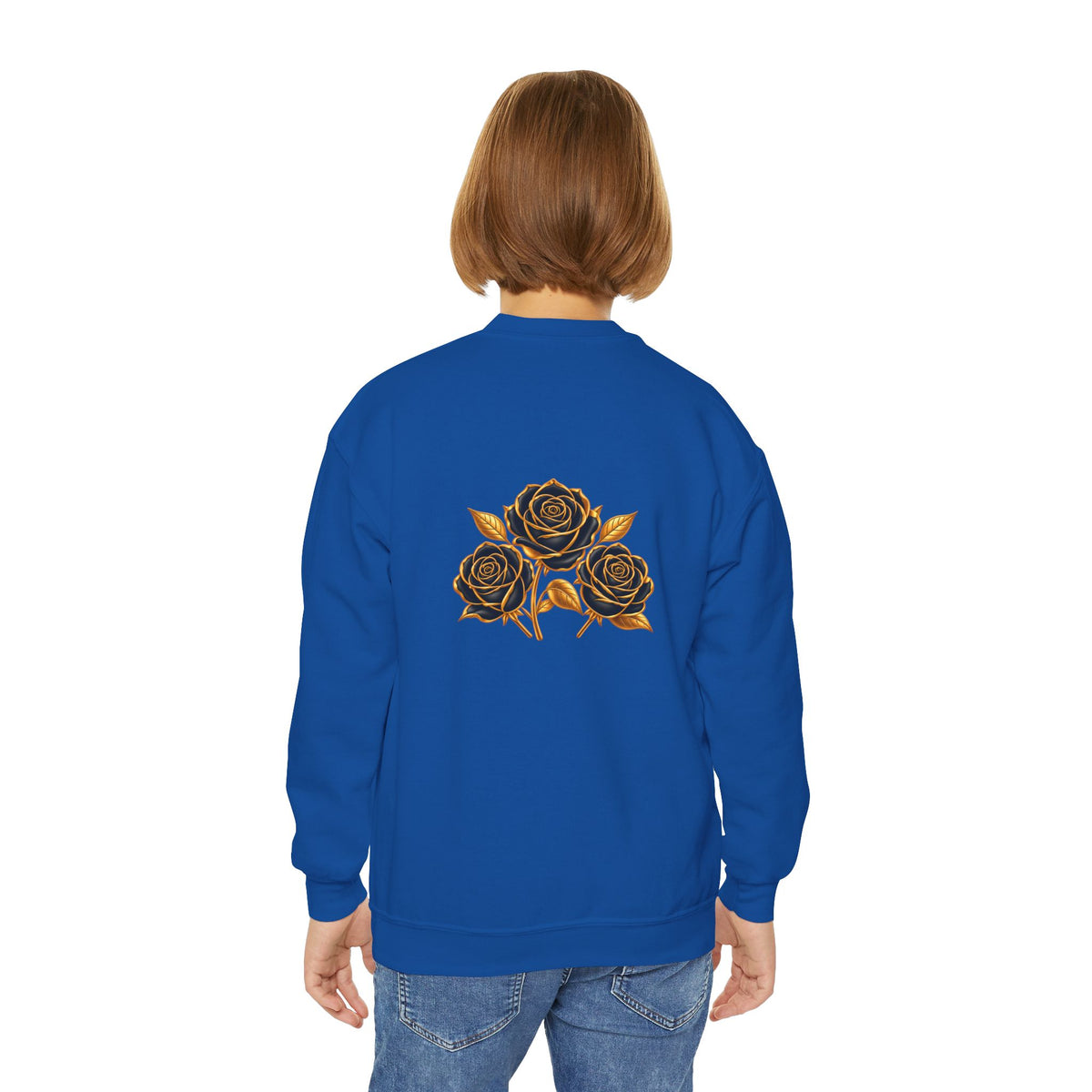 The Three Roses: Youth Crewneck Sweatshirt — Gold & Black Rose Graphic Logo