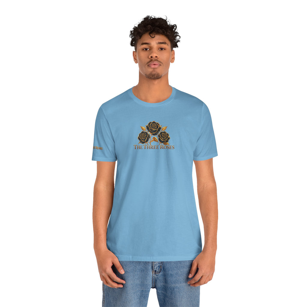 The Three Roses: Unisex Gold Black Rose T-Shirt Graphic Logo