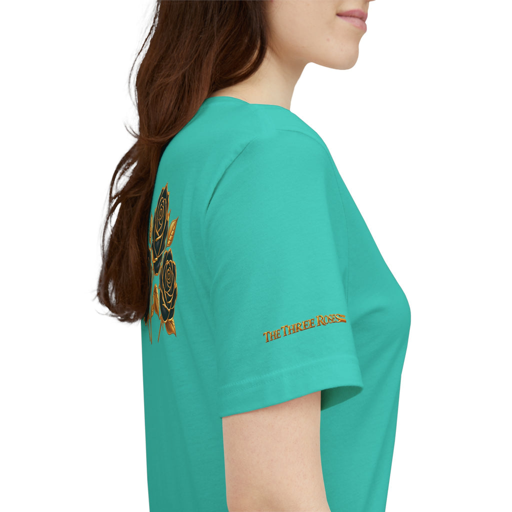 The Three Roses: Unisex Gold Black Rose T-Shirt Graphic Logo