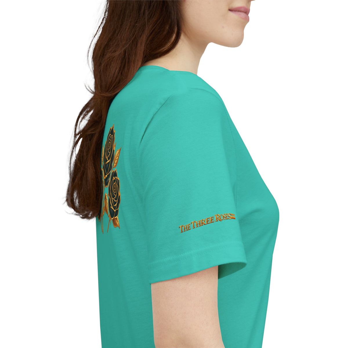 The Three Roses: Unisex Gold Black Rose T-Shirt Graphic Logo