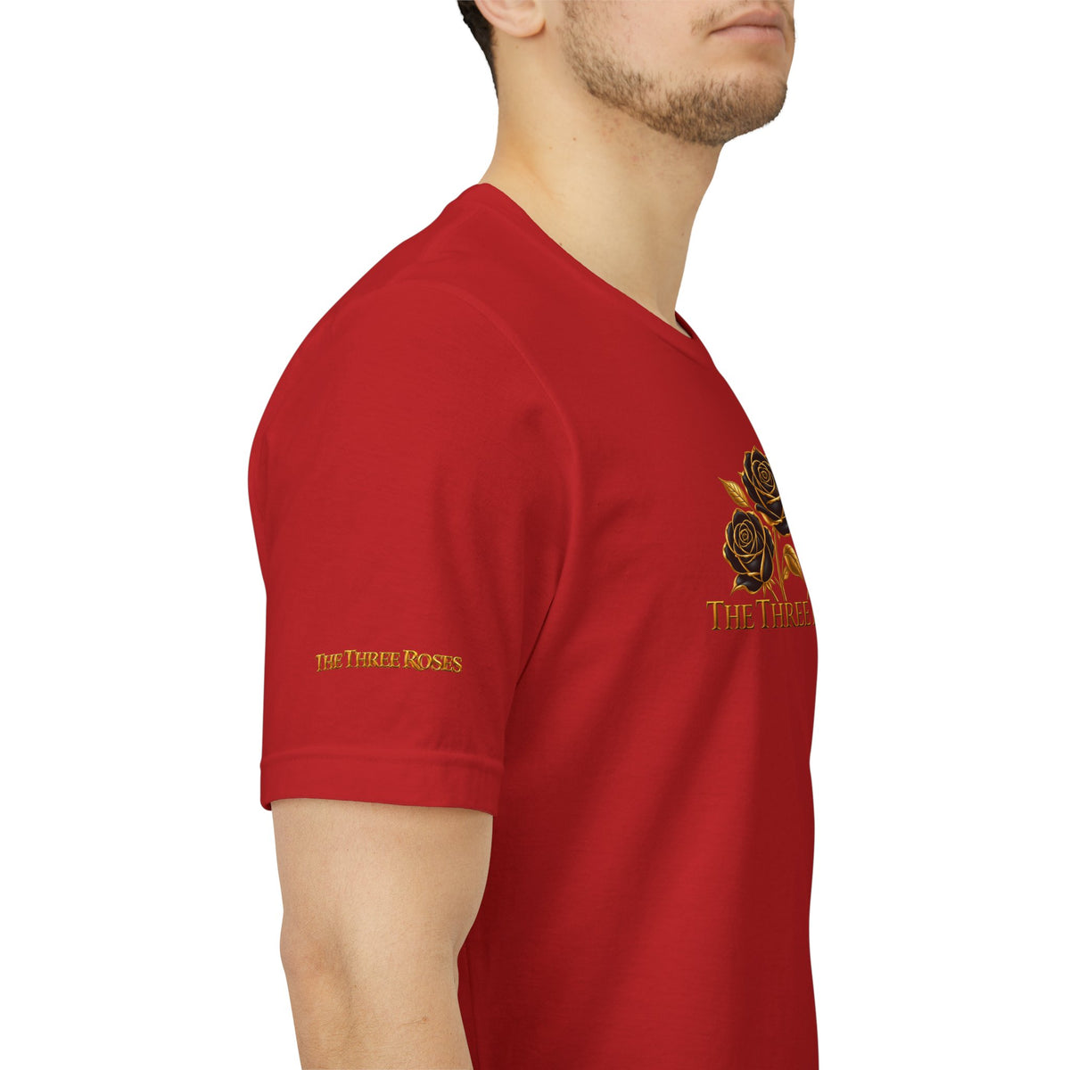The Three Roses: Unisex Gold Black Rose T-Shirt Graphic Logo