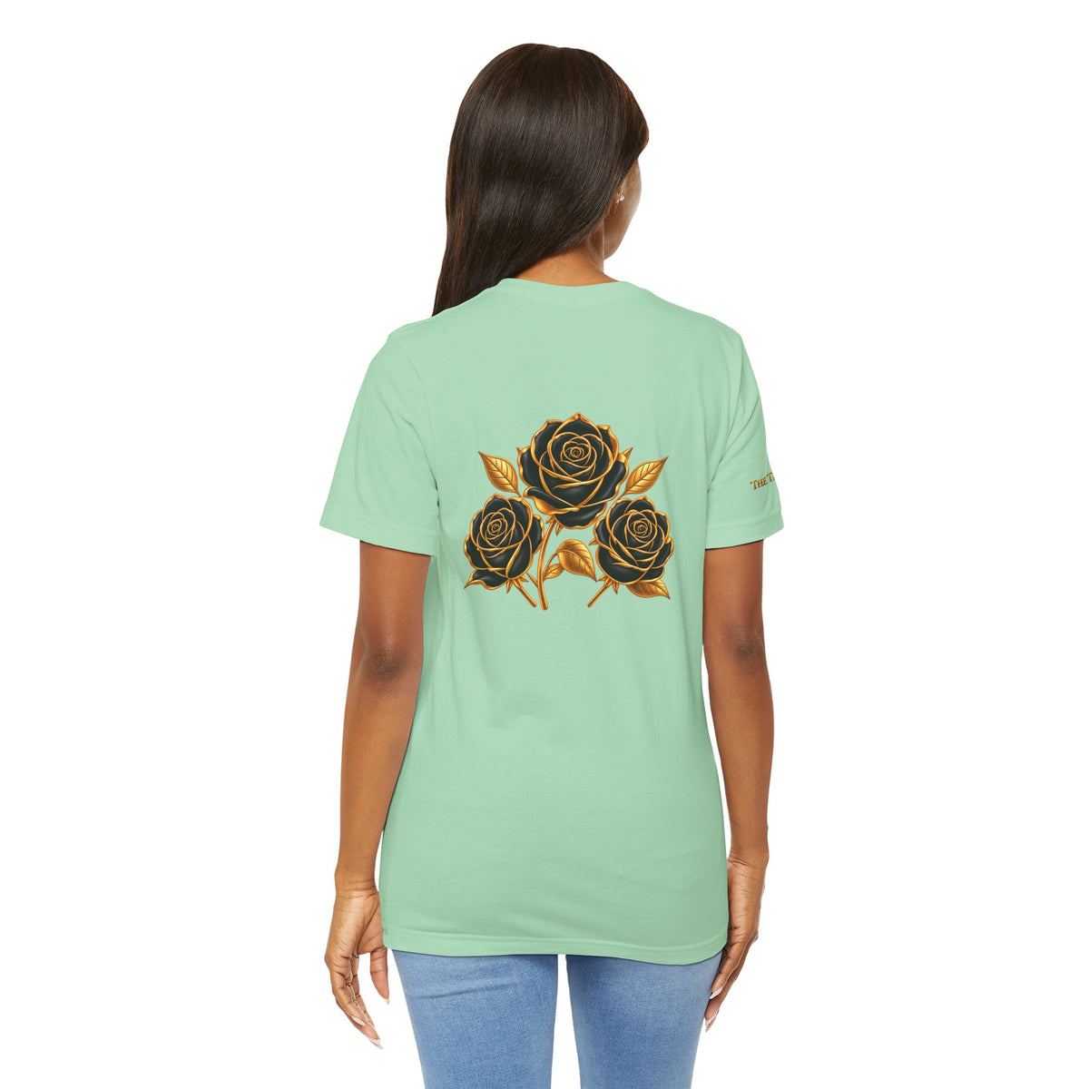 The Three Roses: Unisex Gold Black Rose T-Shirt Graphic Logo