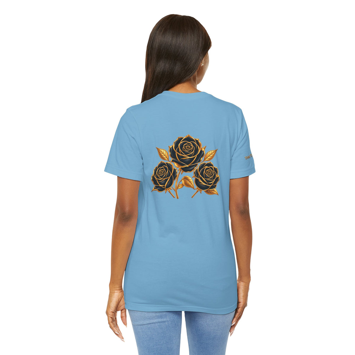 The Three Roses: Unisex Gold Black Rose T-Shirt Graphic Logo