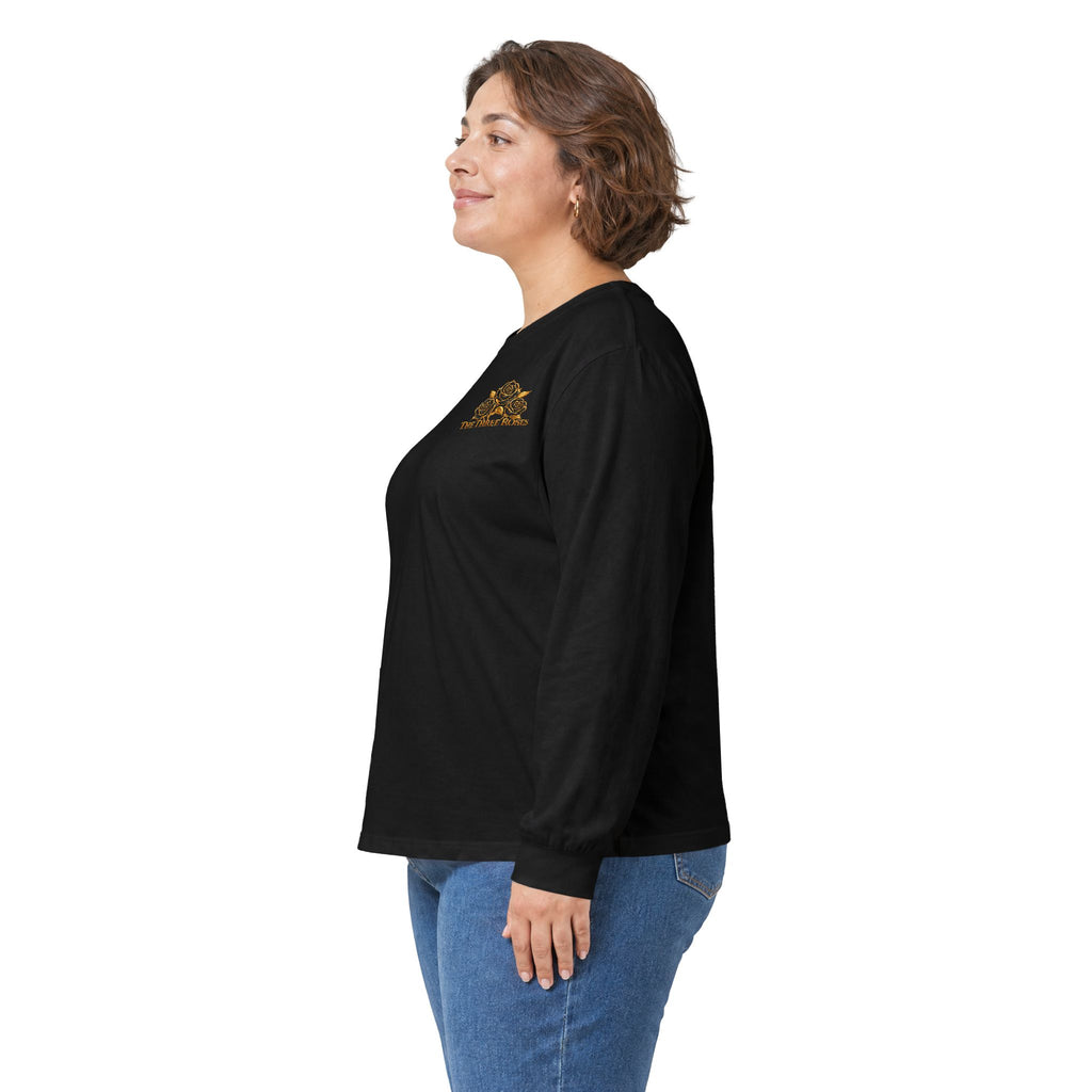 Long Sleeve Tee — Golden Black Rose Chest & Back Design