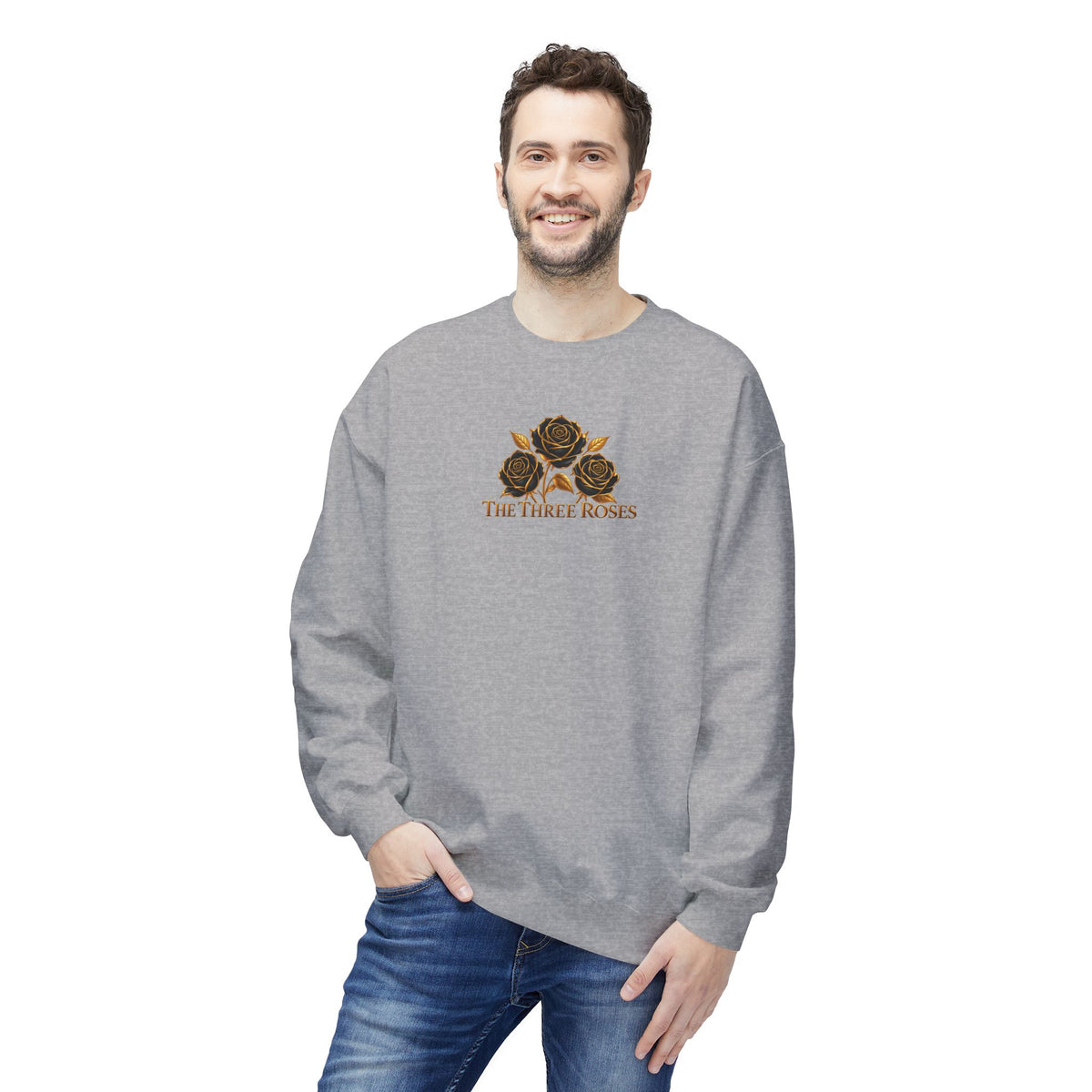 The Three Roses: Unisex Crewneck Gold Rose Sweatshirt Graphic Logo
