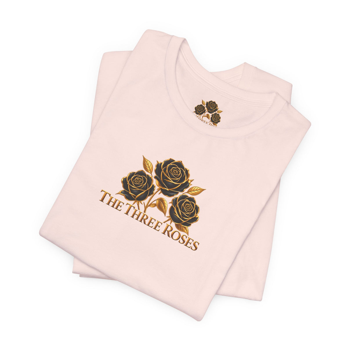 The Three Roses: Unisex Gold Black Rose T-Shirt Graphic Logo