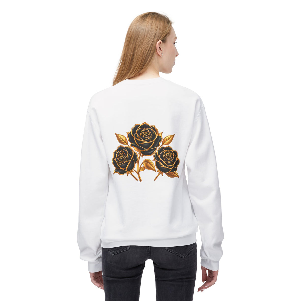 The Three Roses: Unisex Crewneck Gold Rose Sweatshirt Graphic Logo