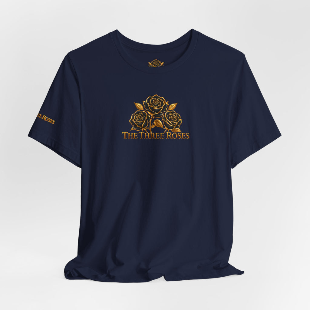 The Three Roses: Unisex Gold Black Rose T-Shirt Graphic Logo